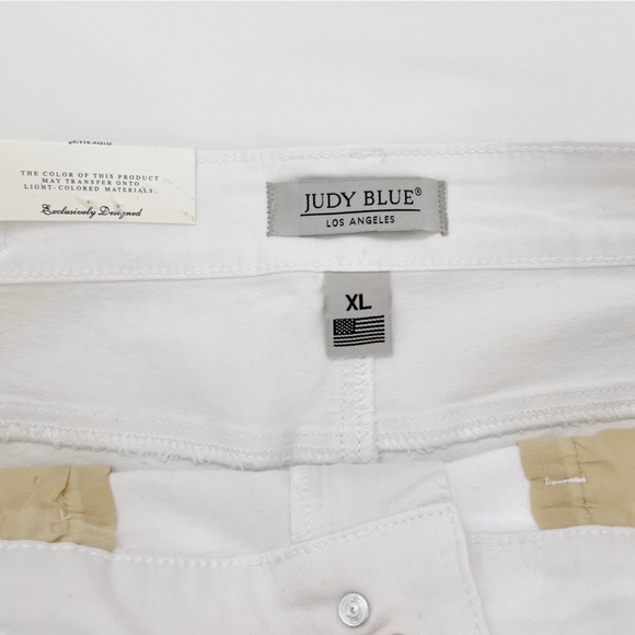 Judy Blue White Mid Rise Tummy Control Frayed Cuffed Denim Shorts XL JB1588 New - Picture 4 of 12